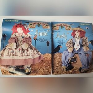 2 Vitage Daisy Kingdom Scarecrow Annie & Andy Doll Kits Raggedy Primitive Style